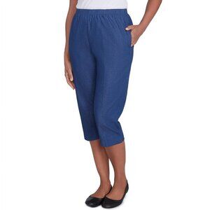 Alfred Dunner Womens Relaxed Fit Denim Capri Blue Petite  Size 14P
